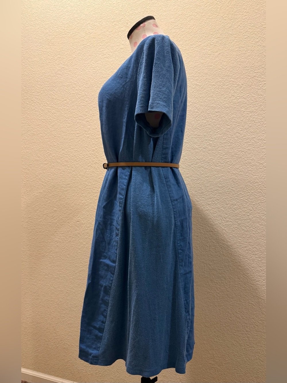 Pure Jill Blue Linen Blend Cap Short Sleeve Midi Dress - Picture 5 of 6